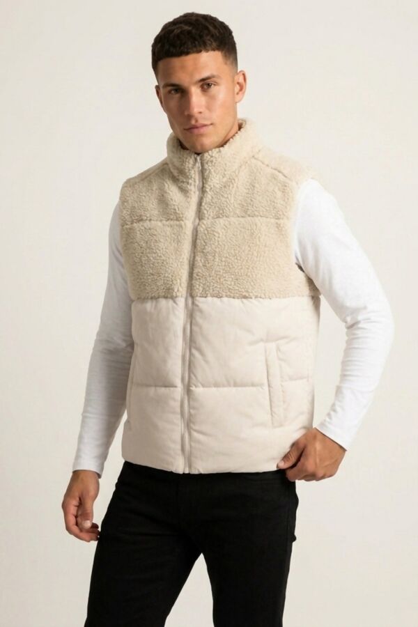 Stone Borg Panel Padded Zip Up Gilet