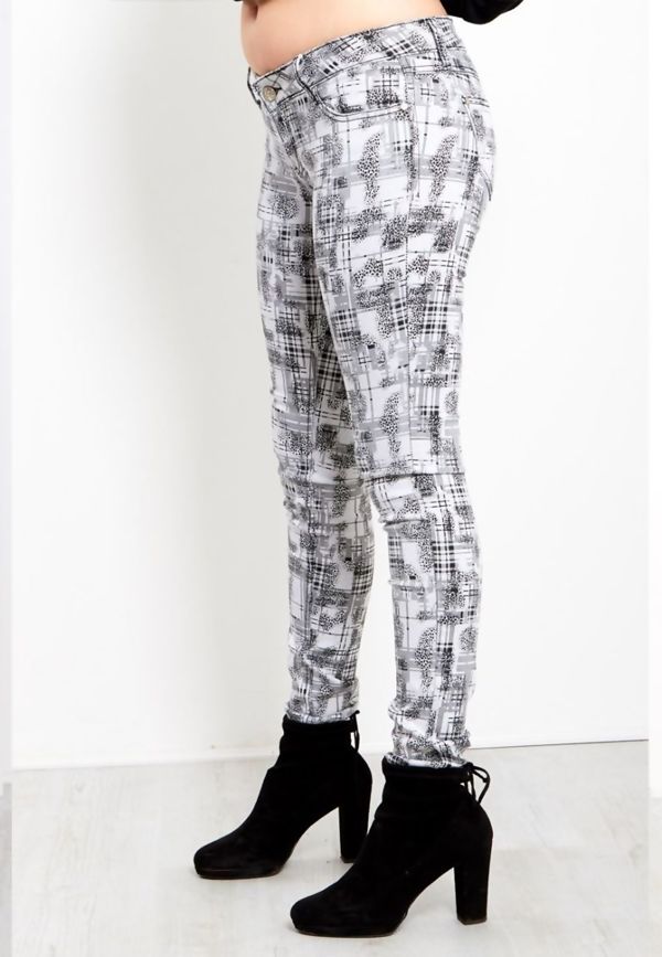 White Check Skinny Fit Jeans