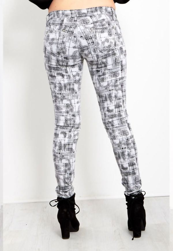 White Check Skinny Fit Jeans