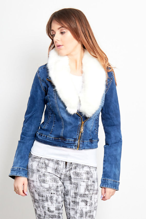 cropped denim jacket with fur