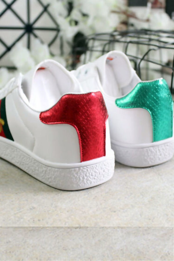 green and red stripe trainers