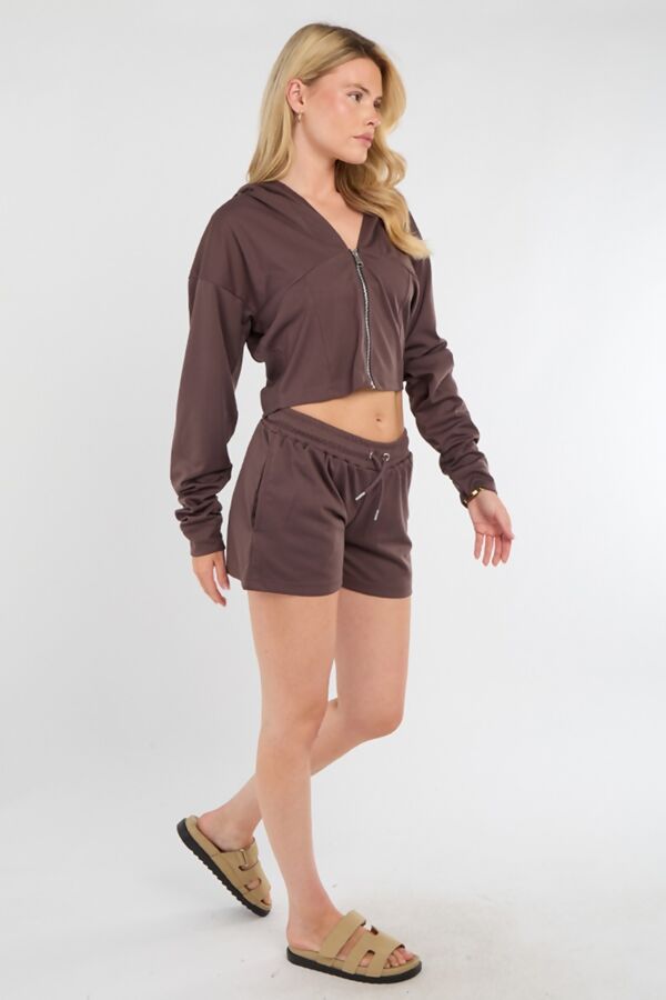 Brown Corset Fit Hooded Short Set