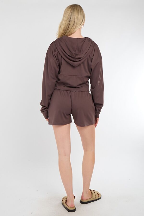 Brown Corset Fit Hooded Short Set