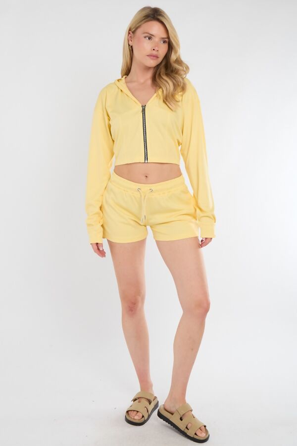 Yellow Corset Fit Hooded Short Set