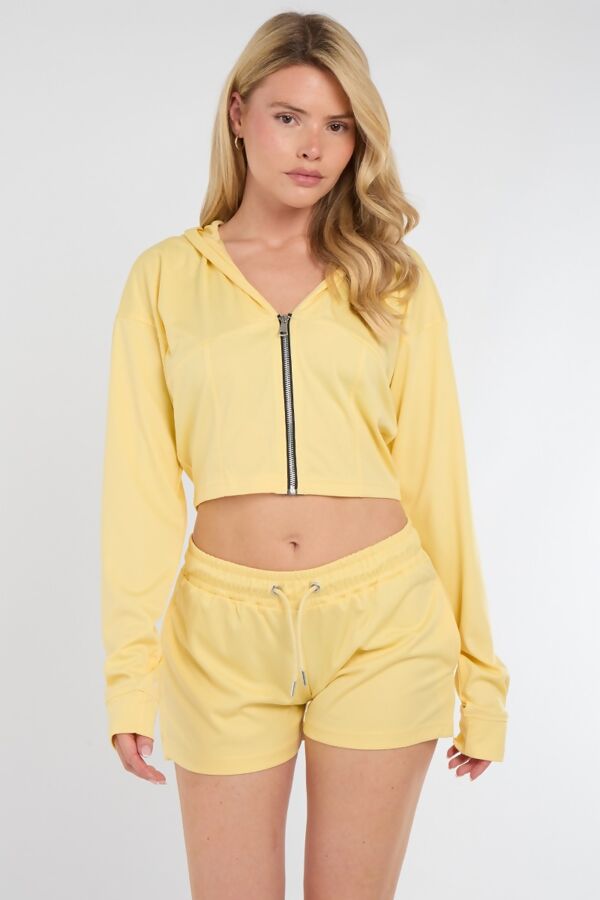 Yellow Corset Fit Hooded Short Set