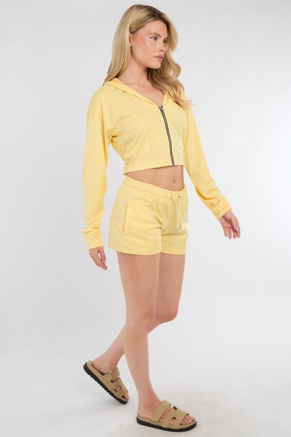 Yellow Corset Fit Hooded Short Set