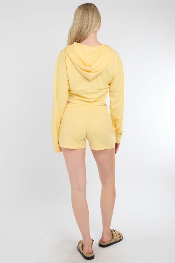 Yellow Corset Fit Hooded Short Set