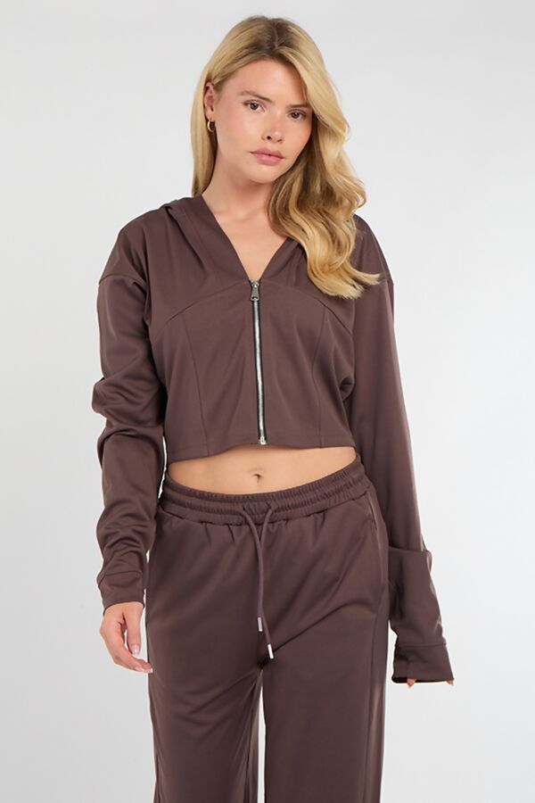 Brown Corset Fit Hoodie With Straight Leg Trouser