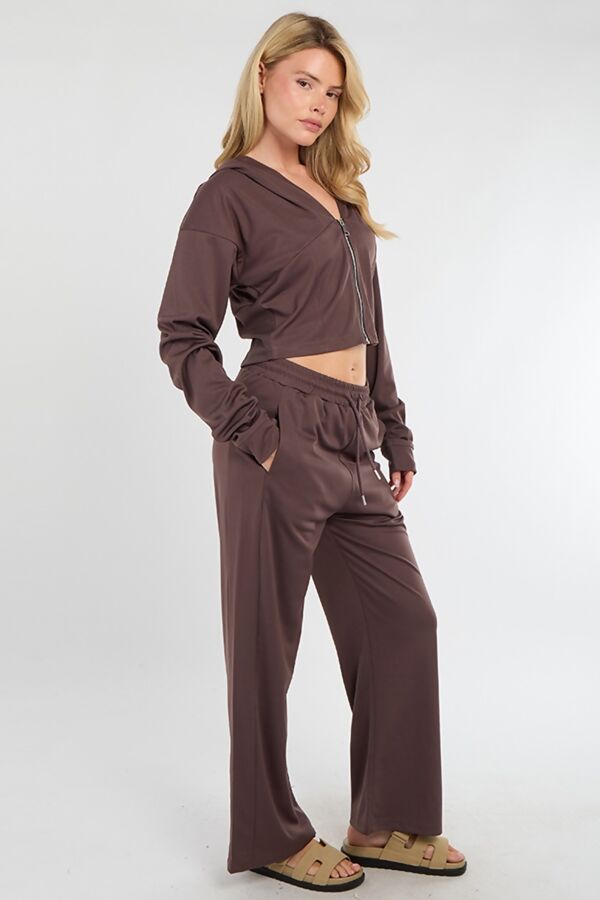Brown Corset Fit Hoodie With Straight Leg Trouser