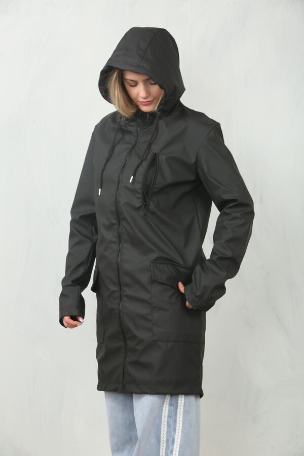 Black Waterproof Hooded Raincoat Jacket