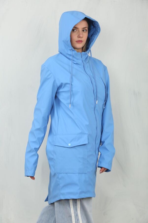 Blue Waterproof Hooded Raincoat Jacket