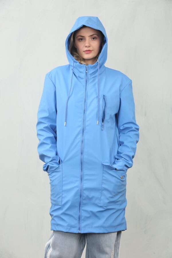 Blue Waterproof Hooded Raincoat Jacket