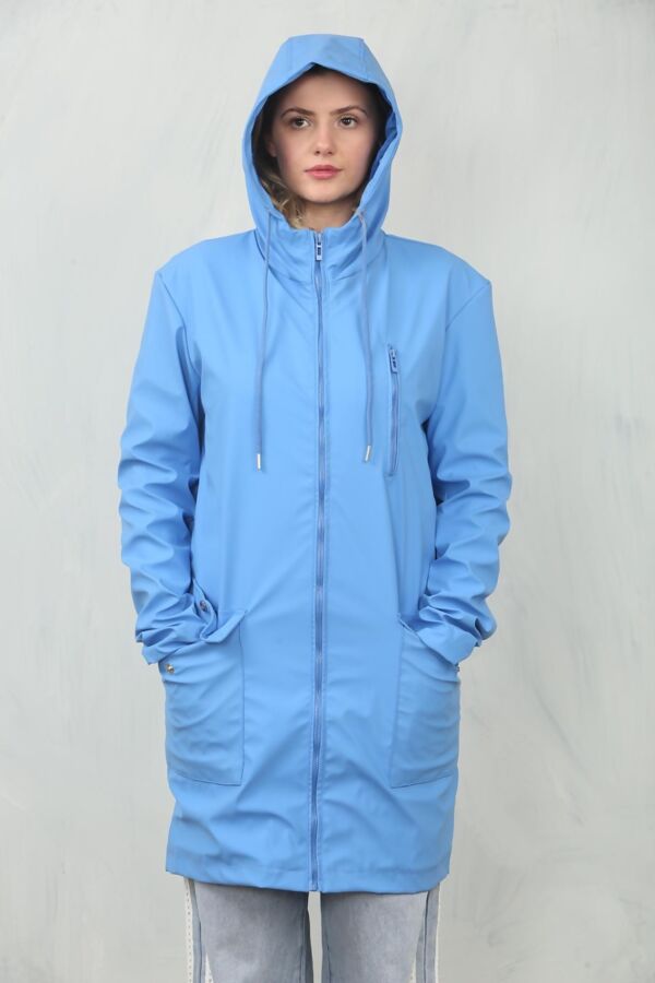 Blue Waterproof Hooded Raincoat Jacket
