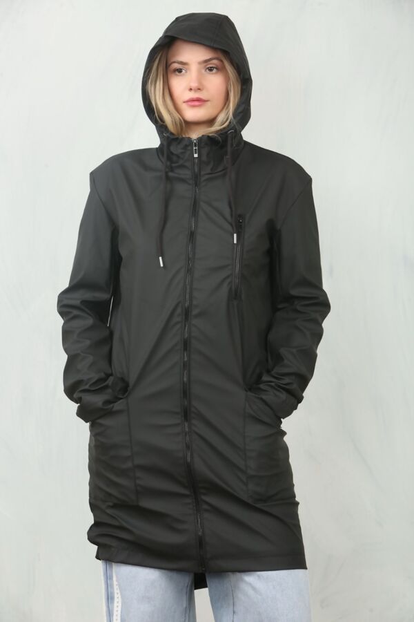 Black Waterproof Hooded Raincoat Jacket
