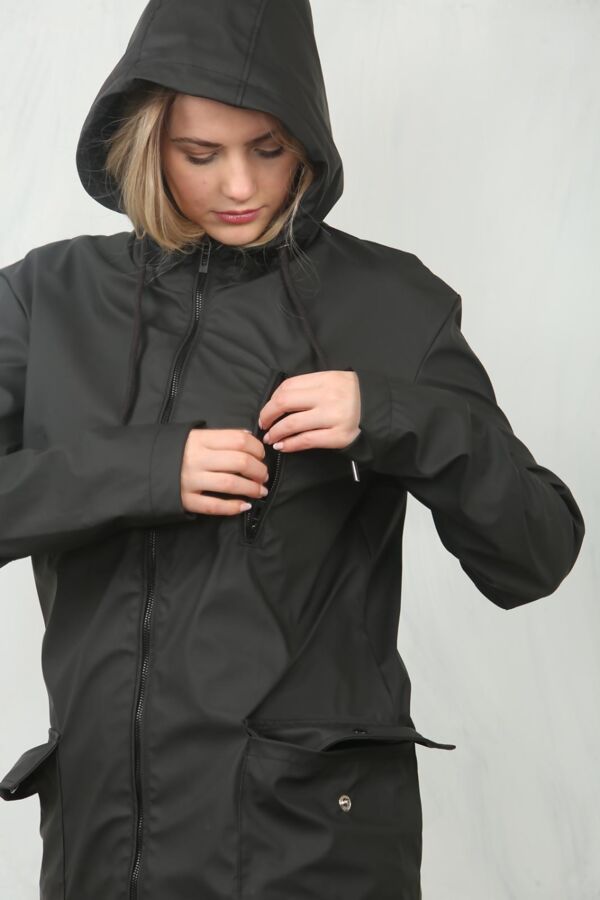 Black Waterproof Hooded Raincoat Jacket