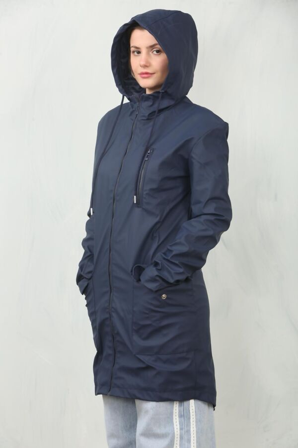Navy Waterproof Hooded Raincoat Jacket