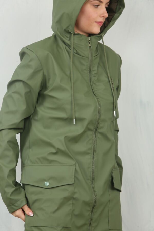 Olive Waterproof Hooded Raincoat Jacket