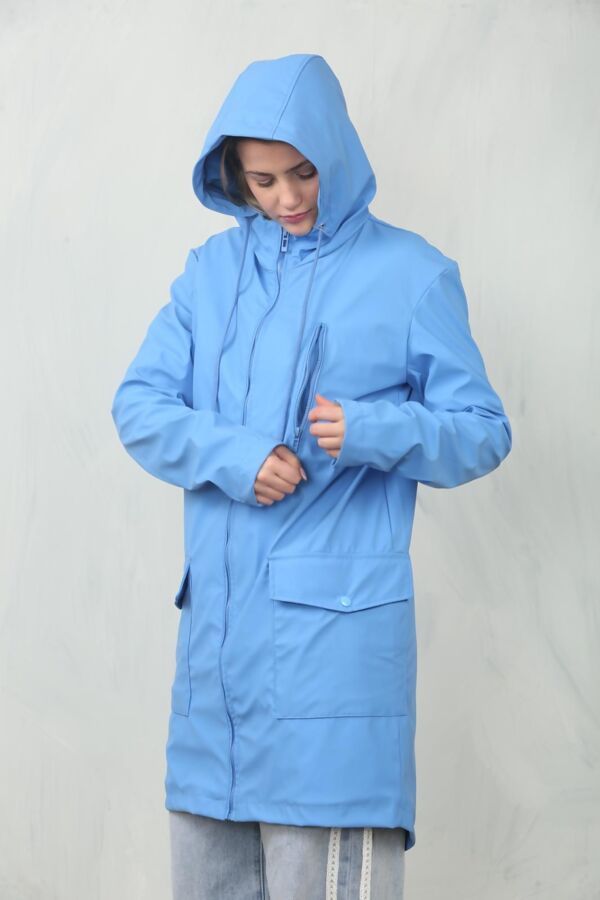 Blue Waterproof Hooded Raincoat Jacket