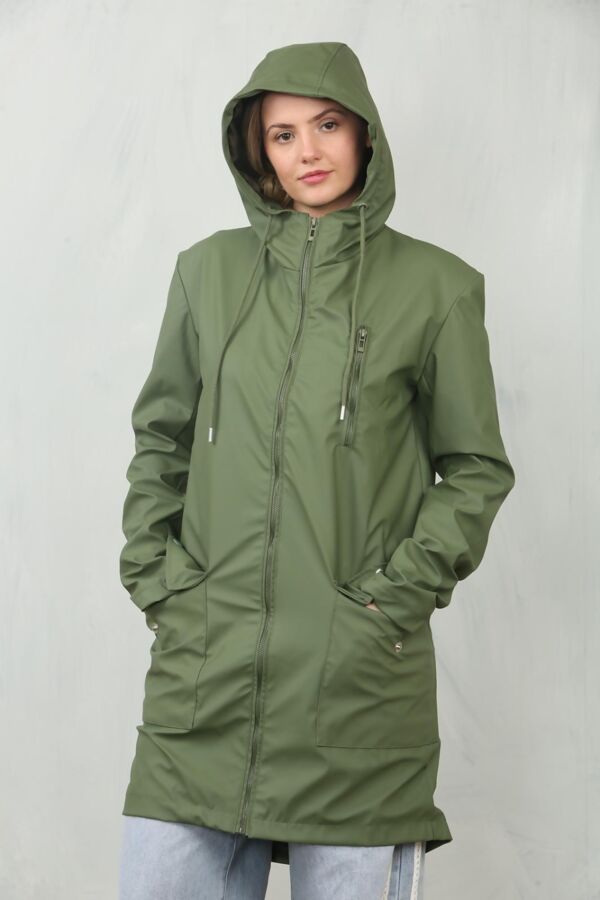 Olive Waterproof Hooded Raincoat Jacket
