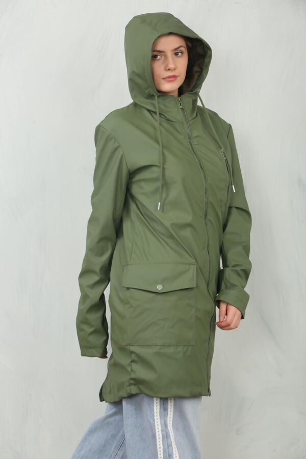 Olive Waterproof Hooded Raincoat Jacket