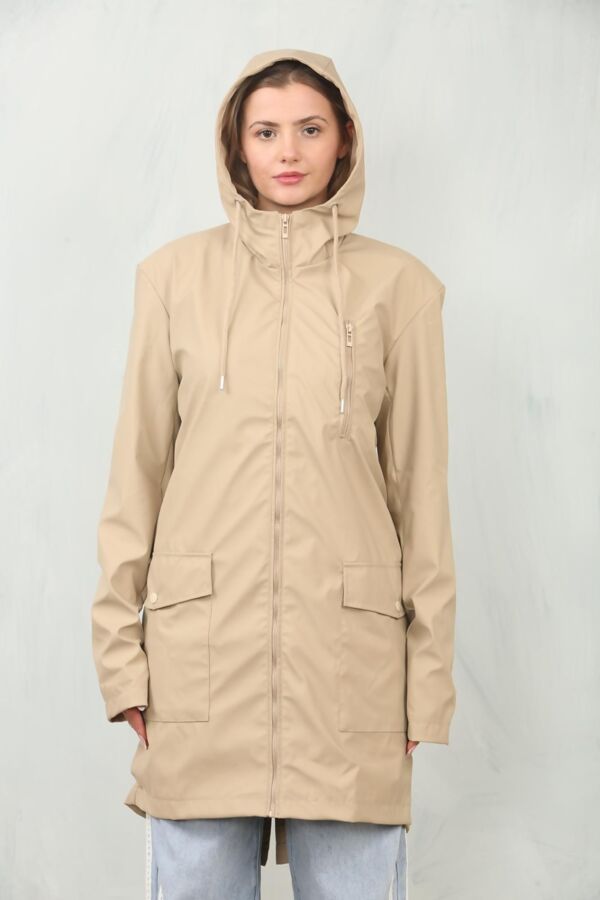 Beige Waterproof Hooded Raincoat Jacket