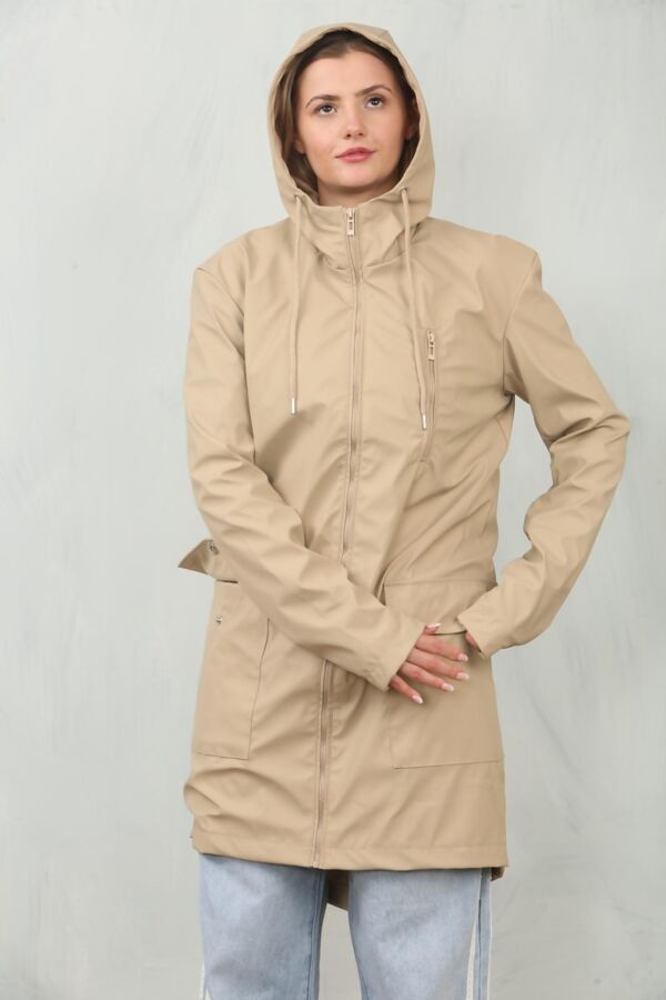 Beige Waterproof Hooded Raincoat Jacket