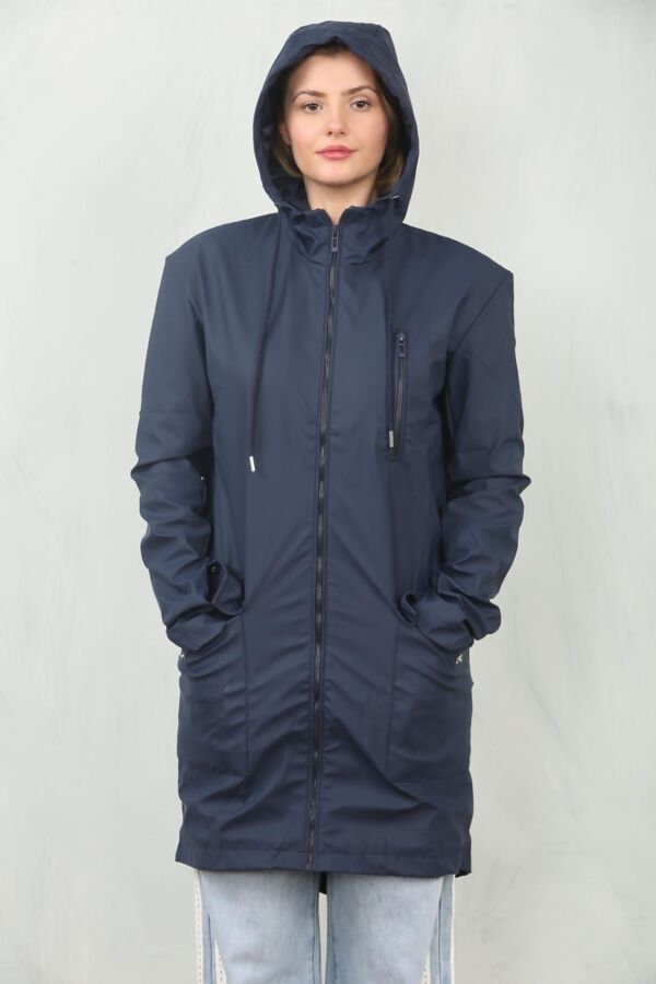 Navy Waterproof Hooded Raincoat Jacket