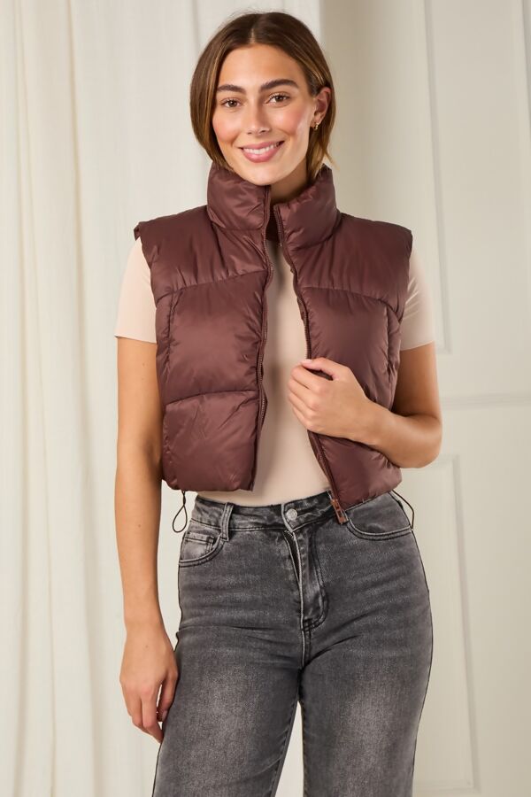 Wine Lightweight Quilted Zip-Up Gilet
