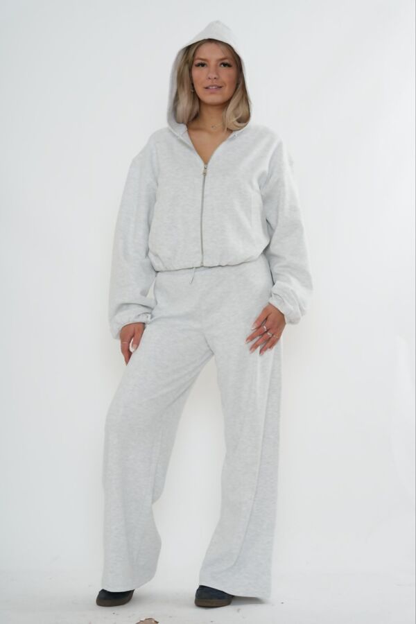Bleach Grey Bubble Hem Zip Up Hoodie With Relaxed Trouser