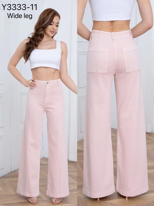 Pink High Waist Super Stretch Front Seam Casual Wide Leg Jean