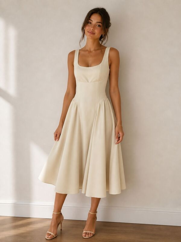 Chic Sleeveless Skater A-Line Midi Dress