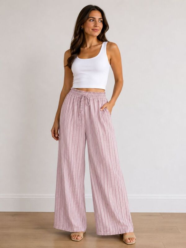 Elasticated Waist Striped Drawstring Trouser
