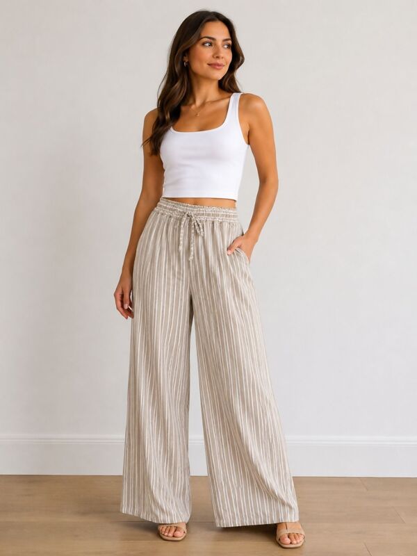 Elasticated Waist Striped Drawstring Trouser