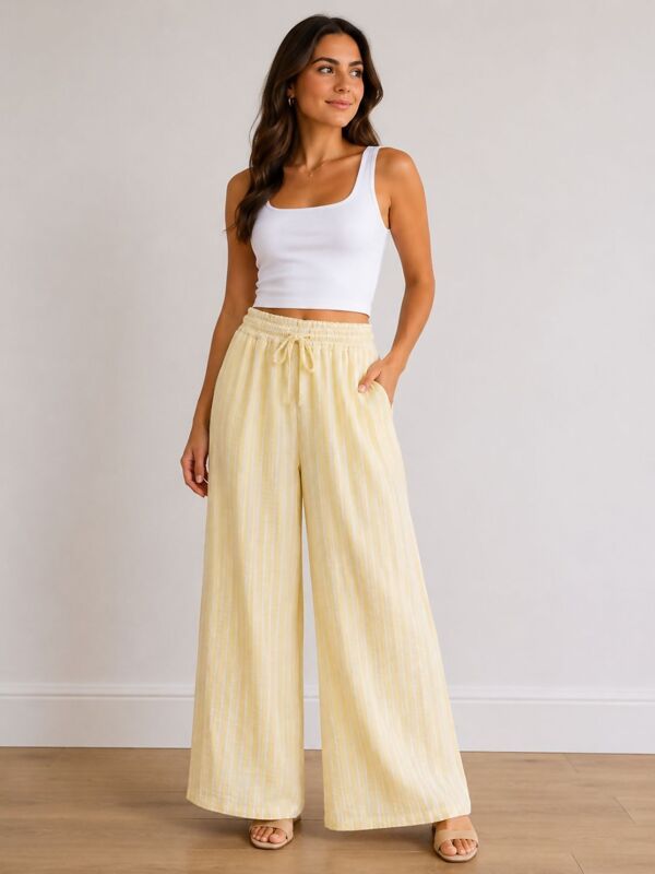 Elasticated Waist Striped Drawstring Trouser