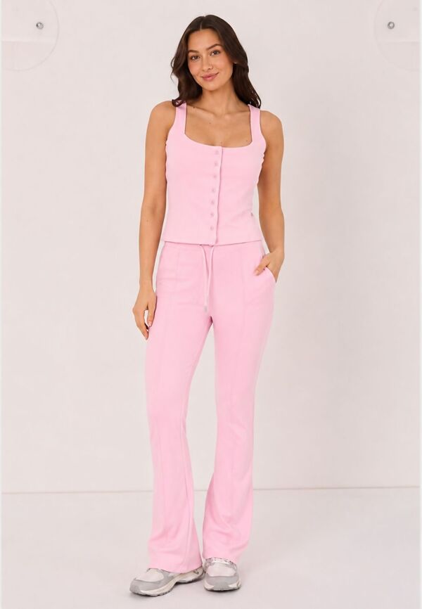 Pink Interlock Molly Button Tank Top With Flare Trouser