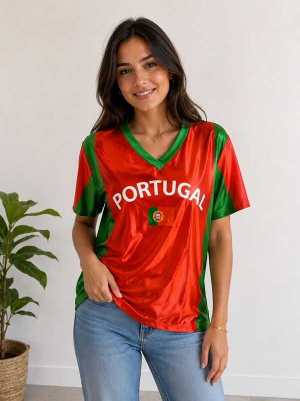 Red With Contrast Green Portugal Printed Football T-Shirt
