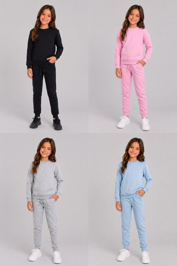 Kids Girls Round Neck Sweatshirt With Bottom Tracksuits