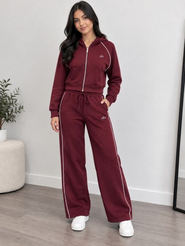 Hooded Elastic Cropped Printed Zip-Up & Side-Stripe Jogger Set