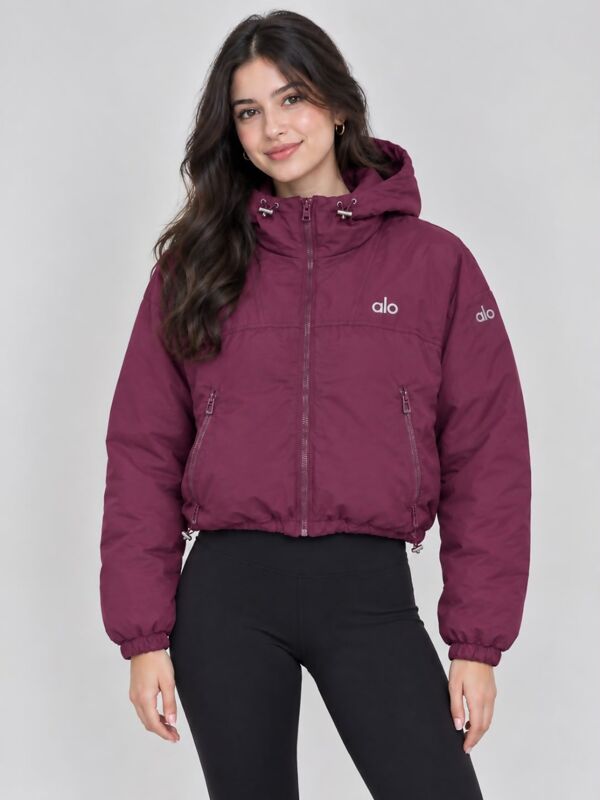 Wine Printed Cropped Utility Bomber Jacket