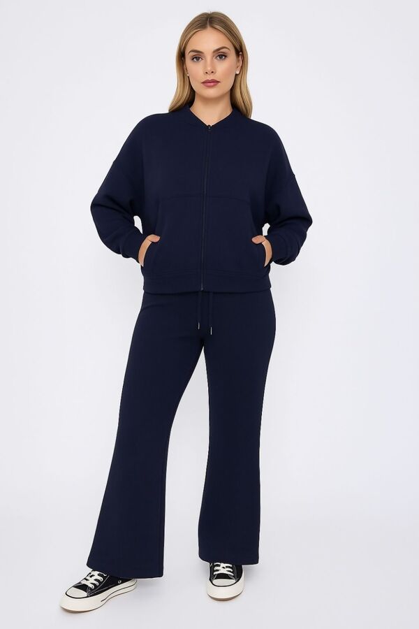 Navy Bomber Sweatshirt With Flared Trouser