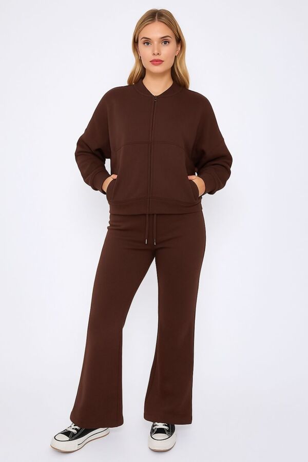 Chocolate Bomber Sweatshirt With Flared Trouser