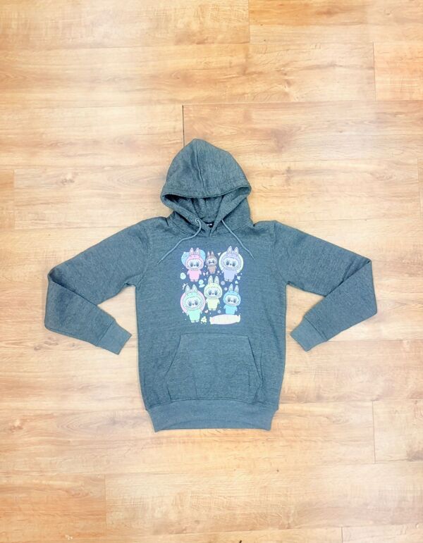 Charcoal Oversized Printed Pullover Fleece Hoodie