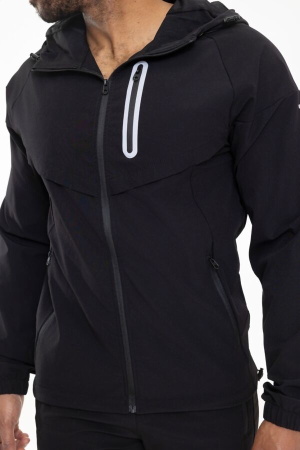 Black Softshell Hooded Windbreaker Jacket With Jogger
