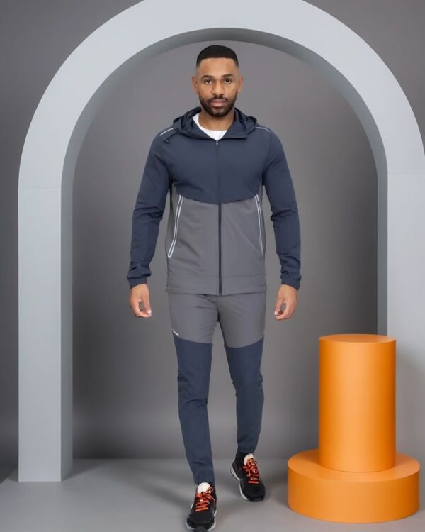 Slate Grey Gray Softshell Hooded Windbreaker Jacket With Jogger
