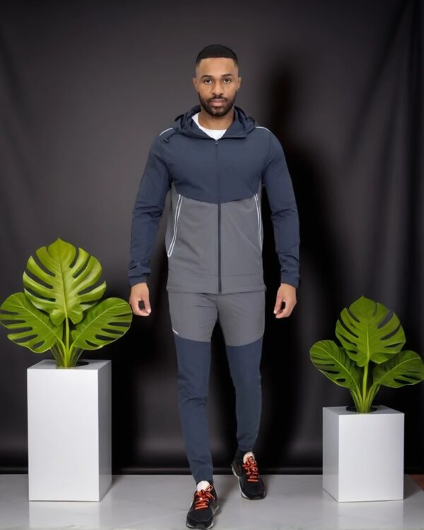 Slate Grey Gray Softshell Hooded Windbreaker Jacket With Jogger