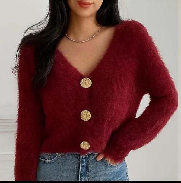 Gold Button Fuzzy Knit Cardigan