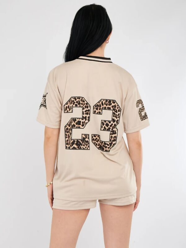 Oatmeal Leopard Base Print Varsity T-Shirt With Short Set
