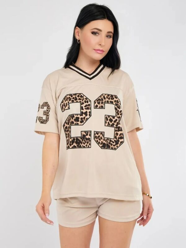 Oatmeal Leopard Base Print Varsity T-Shirt