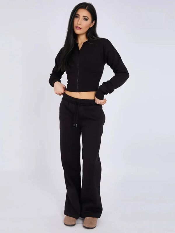 Black Corset Fit Sweatshirt With Straight Leg Trouser