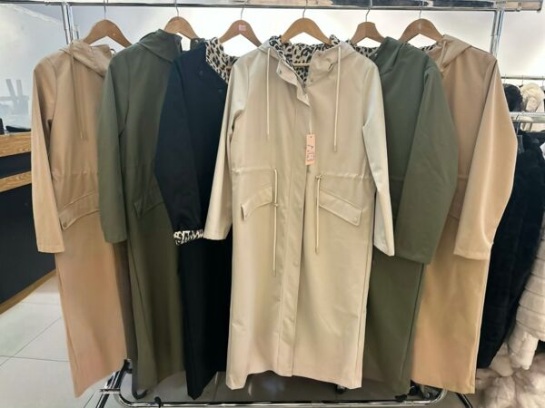 Camel Leopard Patch Reversible Windbreaker Long Coat